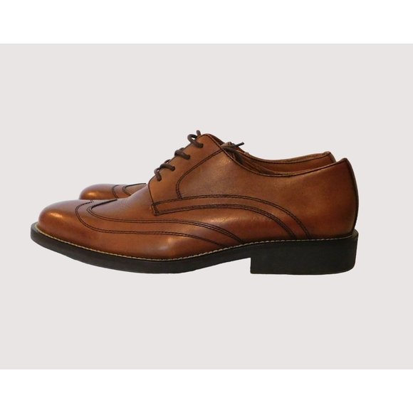 Bass Derby Style Round Full Wing Tip Toe Mens Size 10M Brown Leather Dress Shoes - Picture 7 of 13